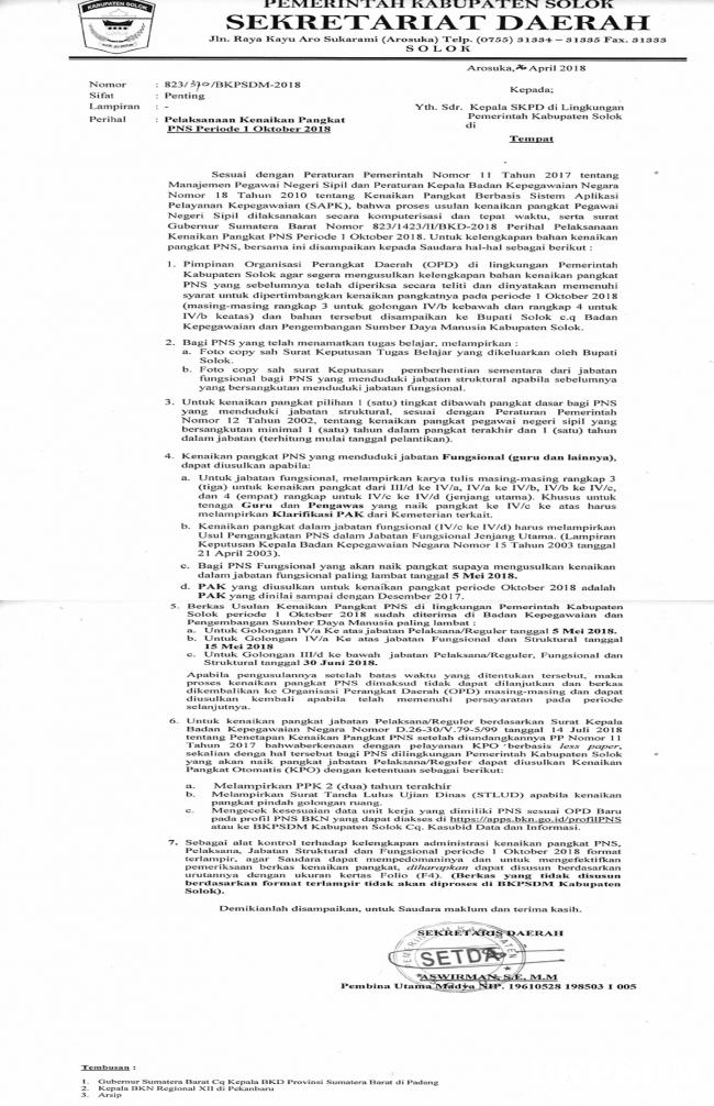 PELAKSANAAN KENAIKAN PANGKAT PNS PERIODE 1 OKTOBER 2018