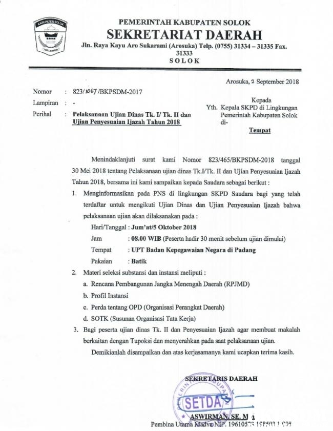 PELAKSANAAN UJIAN DINAS TK.I/TK.II UJIAN PENYESUAIAN IJAZAH TAHUN 2018