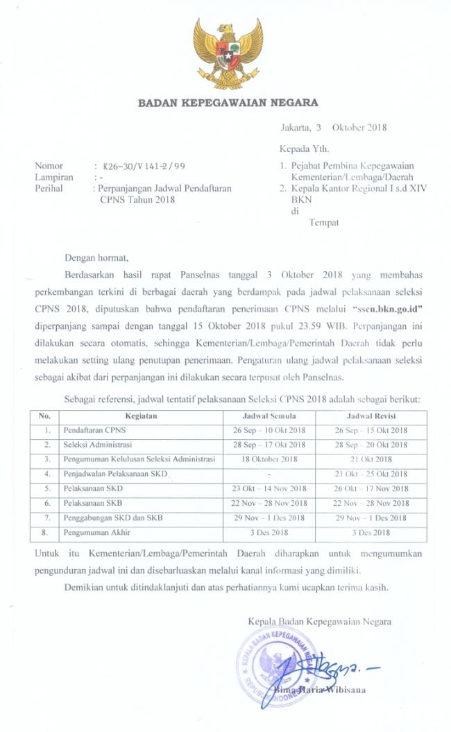 PERPANJANGAN JADWAL PENDAFTARAN CPNS TAHUN 2018