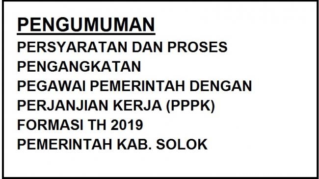 Pengumuman Persyaratan dan Proses PPPK Formasi Th 2019 Pemerintah Kab. Solok