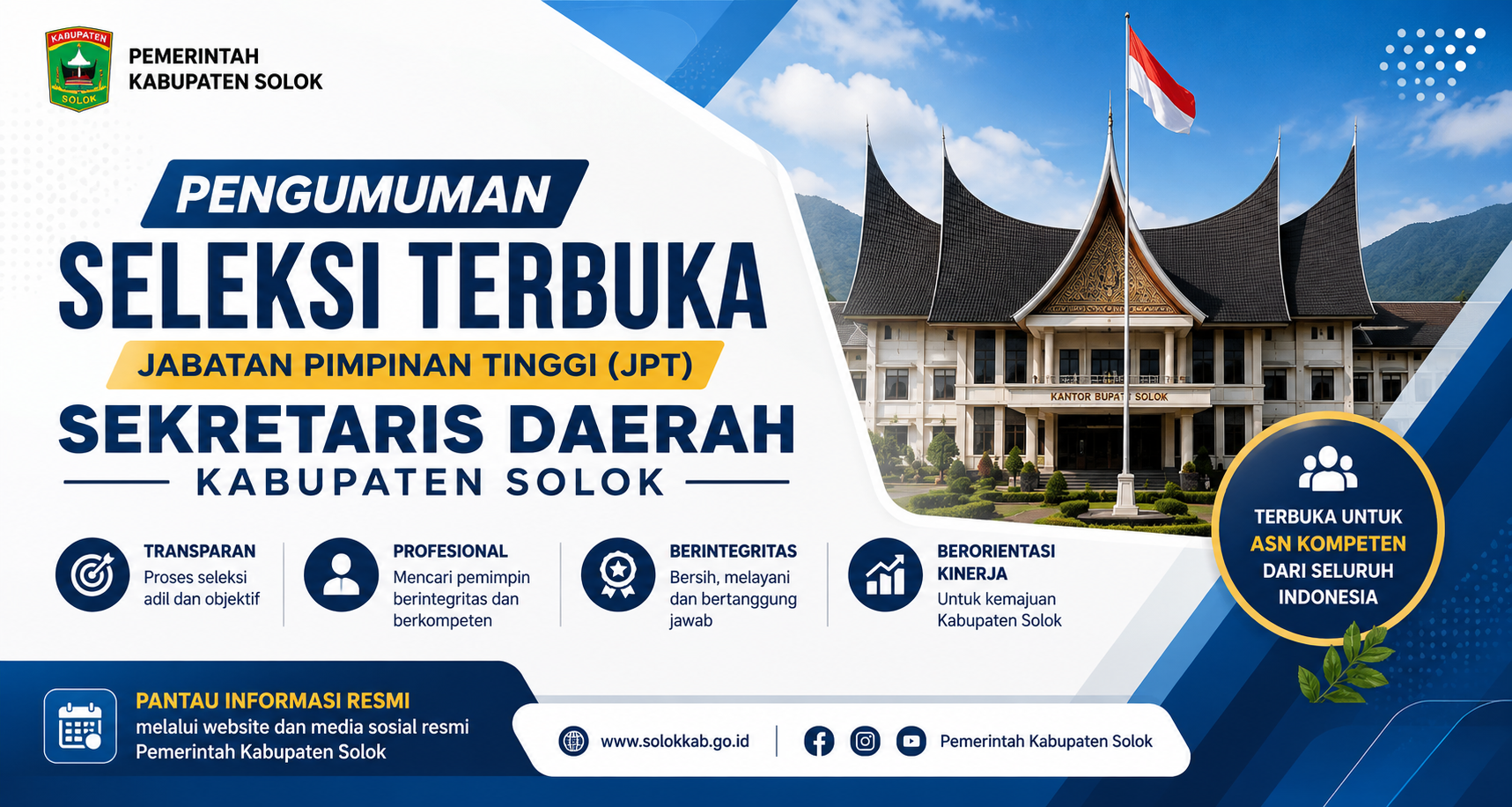 Pengumuman Seleksi Terbuka JPT Sekretaris Daerah Kabupaten Solok